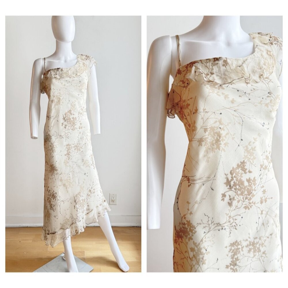 Vintage Principles SILK  Floral Asymmetrical Midi Bias Cut Dress 16/44